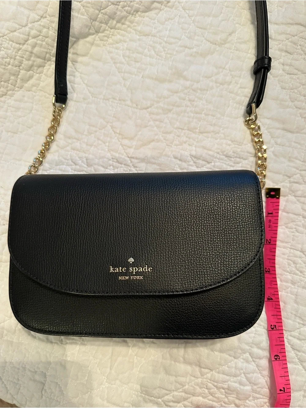 kate spade black leather shoulder bag with gold chain